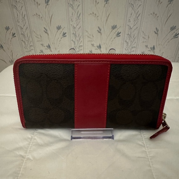 Coach Brown Monogram with Red Trim Wallet - Picture 2 of 16